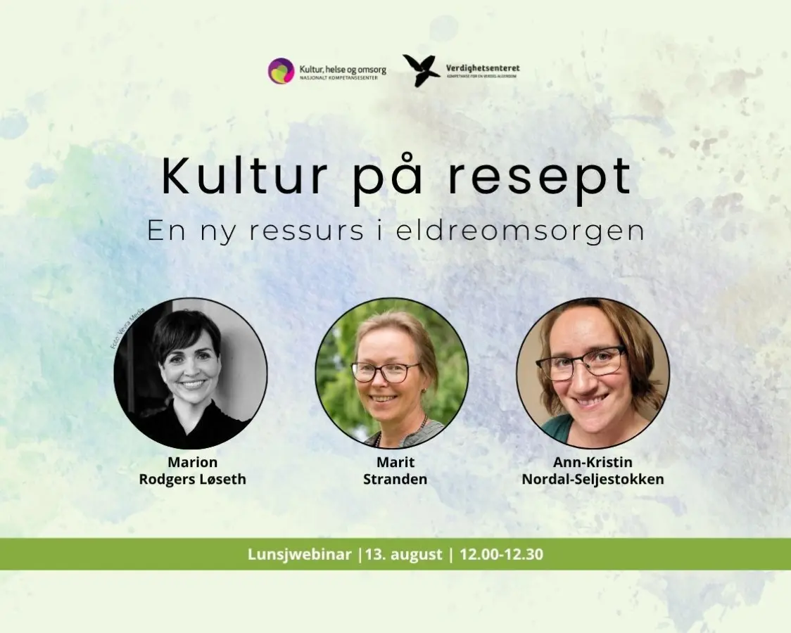 Banner for arrangementet med portrettbilder av de tre involverte foredragsholderne